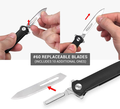 ViperFold Folding Scalpel Knife | Carbon Steel Blade | G10 Handle + 10 Blades