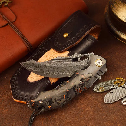 Damascus Folding Knife VG10 Carbon Fiber Handle Copper Flake Hand Finished EDC Collector