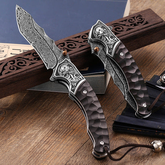 Sky Blade Damascus Folding Knife - 107-Layer VG10 Steel with Ebony Handle