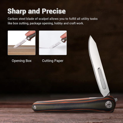 ViperFold Folding Scalpel Knife | Carbon Steel Blade | G10 Handle + 10 Blades