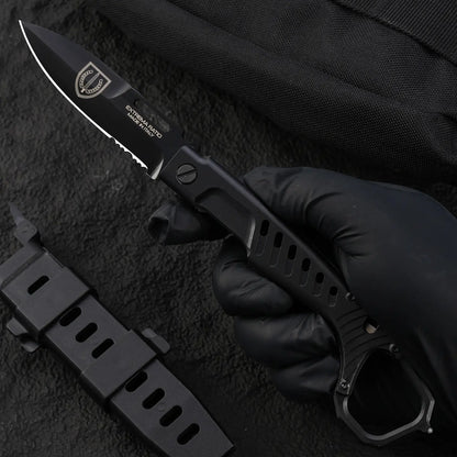 Folding Knife Tactical Knife N690C Steel Finger Ring Design Black Finish EDC Knife First Responder