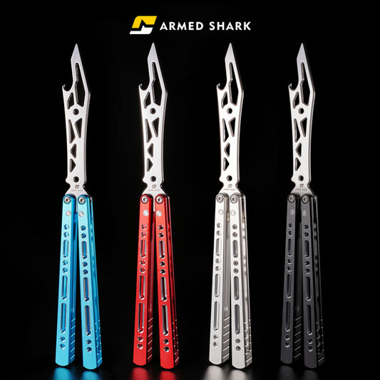 Butterfly Trainer Knife Armed Shark Pike - 7075 Aluminum Balisong Flipper Mirror Polish