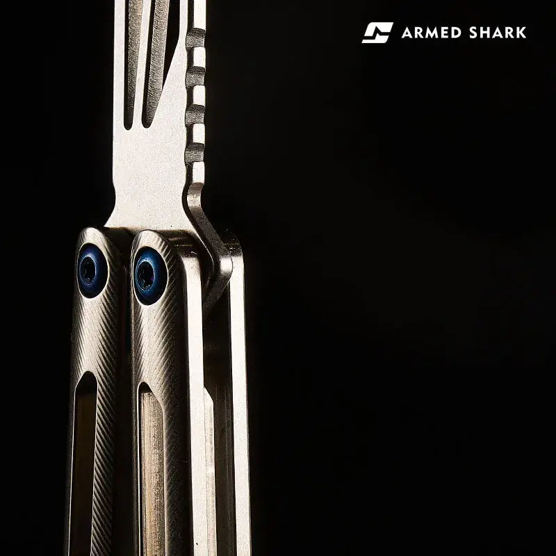 TC4 Titanium Balisong Trainer Knife - Armed Shark Tsunami DLC Butterfly Flipper
