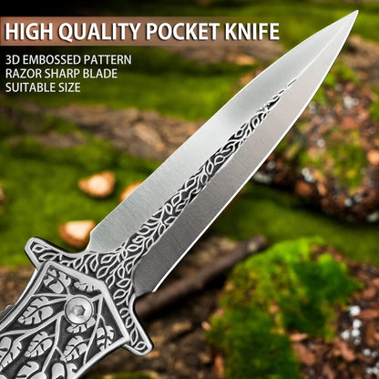 Pocket Knife Japanese Engraving One Hand Opening Liner Lock Stainless Steel EDC Collector