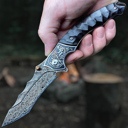 Sky Blade Damascus Folding Knife - 107-Layer VG10 Steel with Ebony Handle