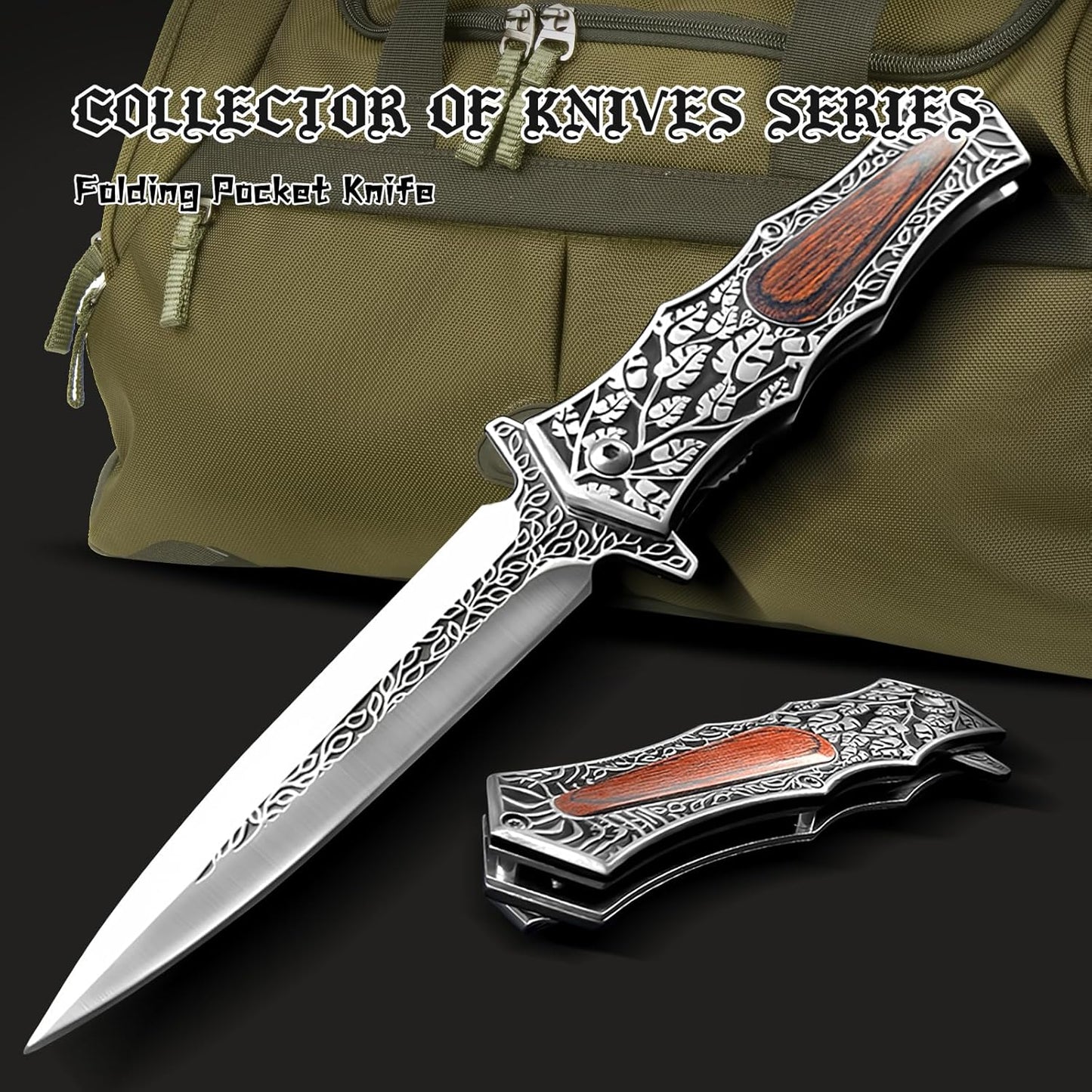 Pocket Knife Japanese Engraving One Hand Opening Liner Lock Stainless Steel EDC Collector
