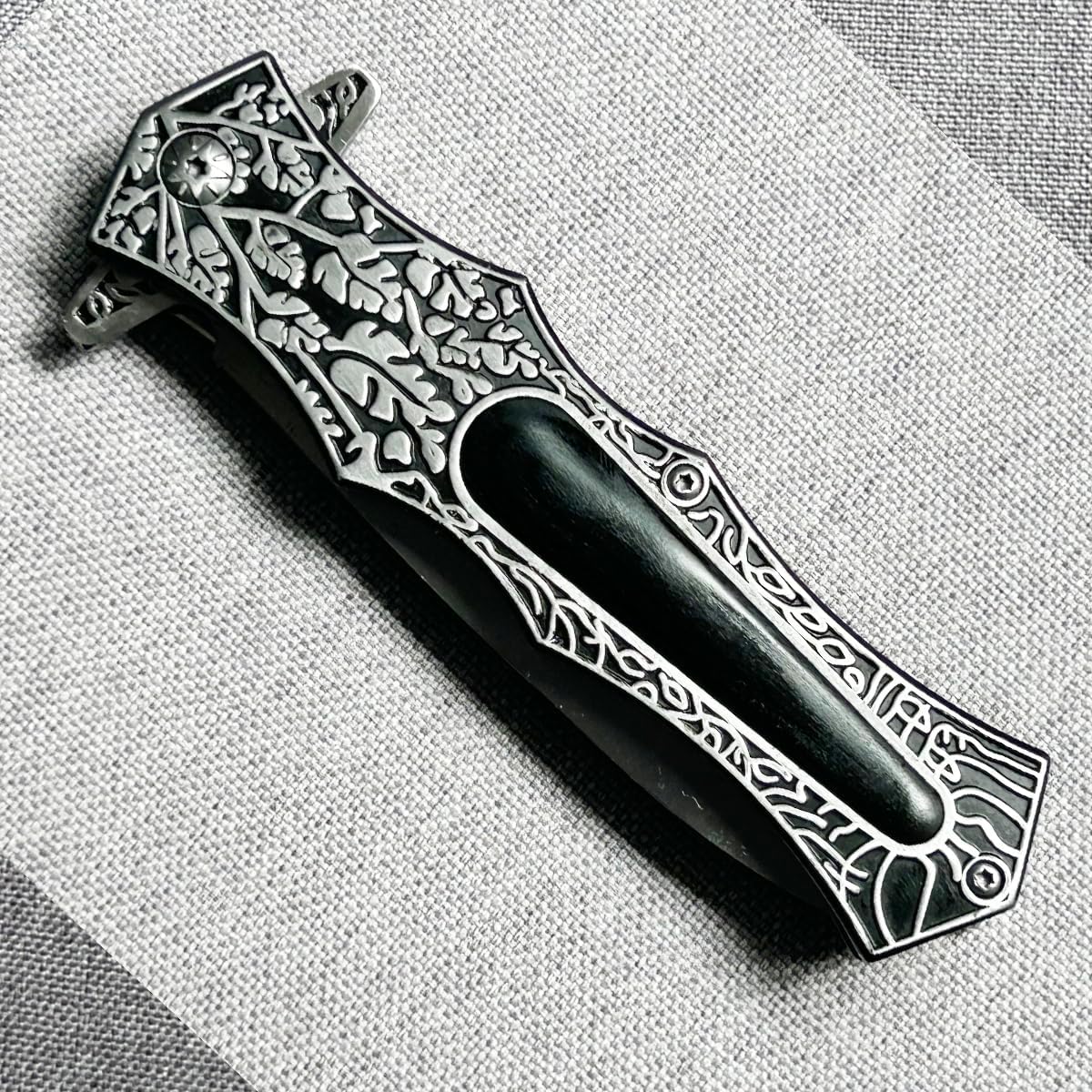 Pocket Knife Japanese Engraving One Hand Opening Liner Lock Stainless Steel EDC Collector