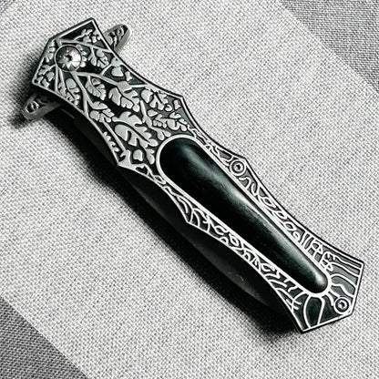 Pocket Knife Japanese Engraving One Hand Opening Liner Lock Stainless Steel EDC Collector