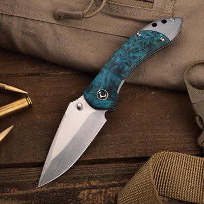 Enchantress VG10 Folding Knife - Stabilized Wood Titanium EDC