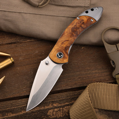Enchantress VG10 Folding Knife - Stabilized Wood Titanium EDC