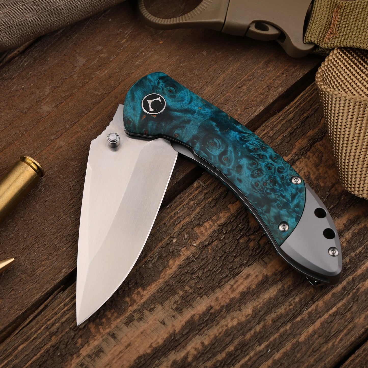 Enchantress VG10 Folding Knife - Stabilized Wood Titanium EDC