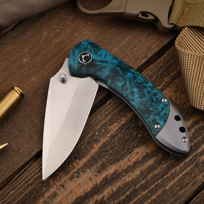 Enchantress VG10 Folding Knife - Stabilized Wood Titanium EDC