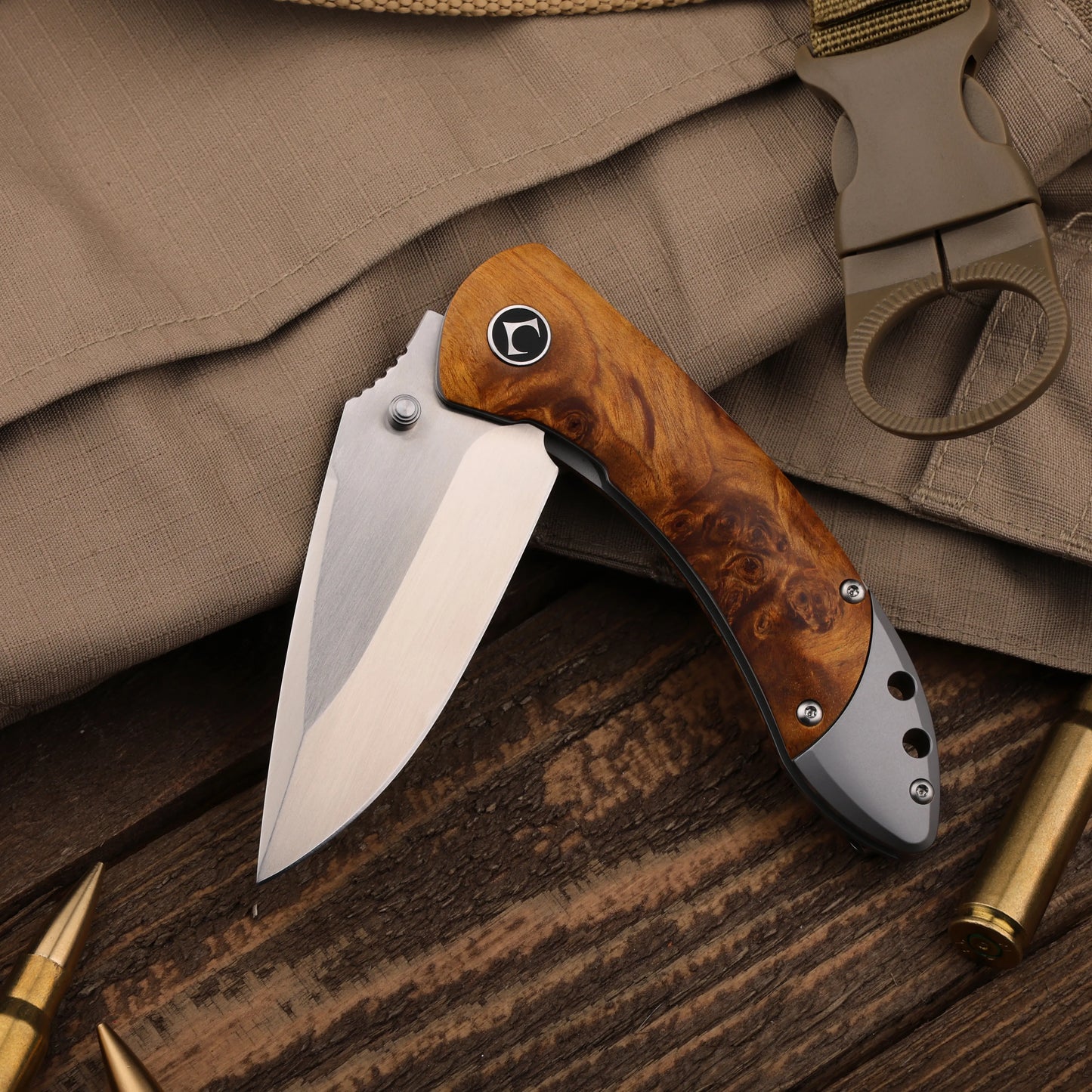 Enchantress VG10 Folding Knife - Stabilized Wood Titanium EDC