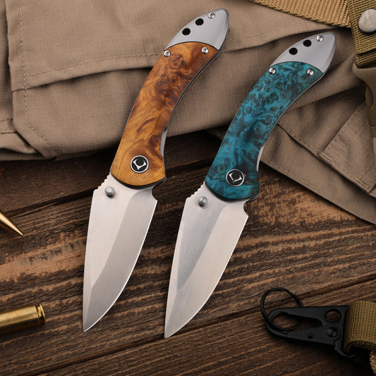 Enchantress VG10 Folding Knife - Stabilized Wood Titanium EDC