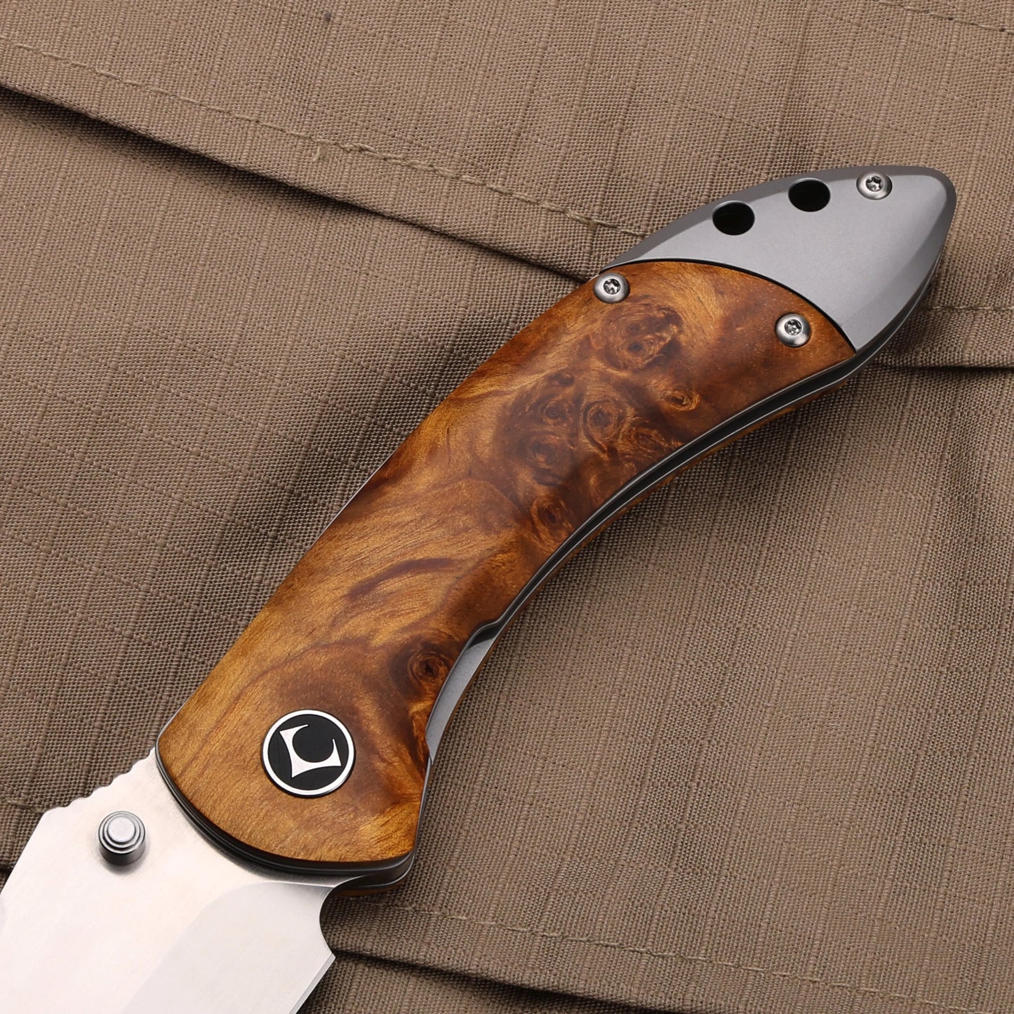 Enchantress VG10 Folding Knife - Stabilized Wood Titanium EDC