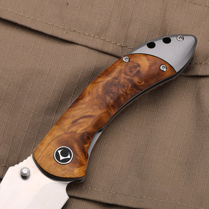 Enchantress VG10 Folding Knife - Stabilized Wood Titanium EDC