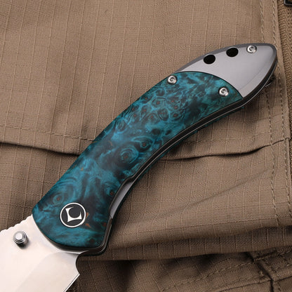 Enchantress VG10 Folding Knife - Stabilized Wood Titanium EDC