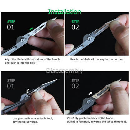 Titanium Scalpel Knife GR5 Micro Folding Replaceable Blade EDC TSA Compliant Travel