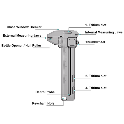 TiCal Pro GR5 Titanium Mini Caliper - 9-in-1 Multi-Function EDC Measurement Tool