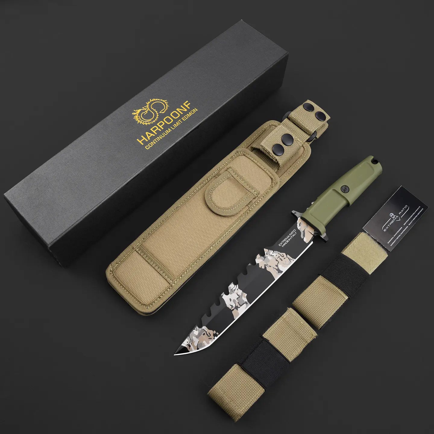 Fixed Blade Knife Tactical Knife N690Co Steel Tanto Tip Survival Spear Knife Bushcraft Hunting