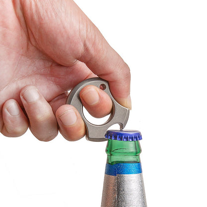 TC21 Titanium Compact Bottle Opener Knuckle Ring - Stonewash Lightweight 66g