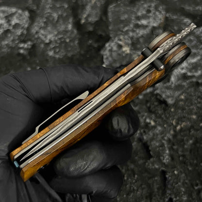 SolarFlame Damascus EDC Folding Knife - VG10 Steel with Golden Phoebe Handle