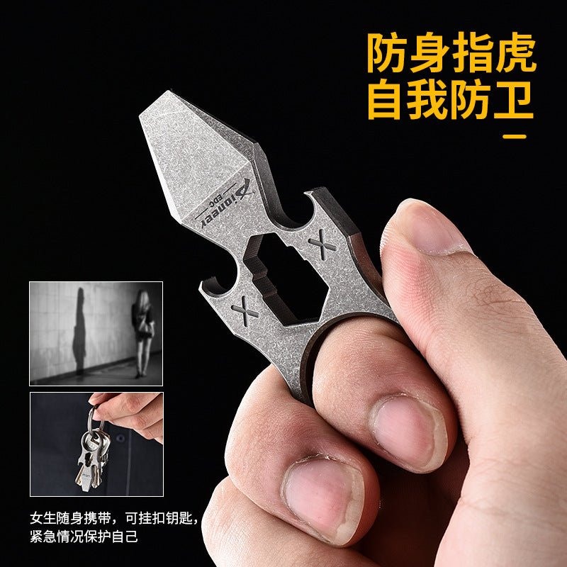 TC4 Titanium Multi-Tool Keychain with Knuckle Ring - 6-in-1 EDC 31g