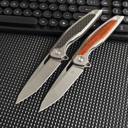 Razor-Edge Bear Claw D2 Steel Folding Knife - Carbon Fiber & Rosewood Options
