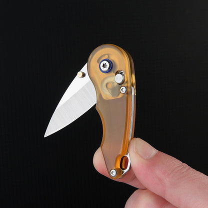 Keychain Folding Knife 7Cr Steel PEI Handle Drop Point Amber EDC Mini Pocket Knife
