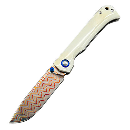 Winged Avian Damascus Folding Knife | G10 Handle & Zirconium Inlay | 59HRC