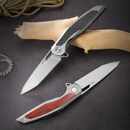 Razor-Edge Bear Claw D2 Steel Folding Knife - Carbon Fiber & Rosewood Options