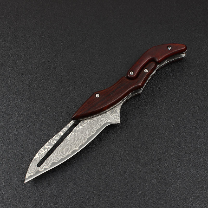 Folding Knife Damascus Steel Pocket Knife Mechanical Lock Camping Knife EDC Collector Knife