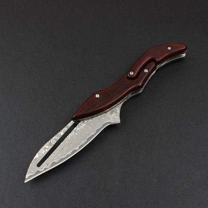 Folding Knife Damascus Steel Pocket Knife Mechanical Lock Camping Knife EDC Collector Knife
