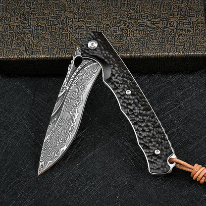 Damascus Folding Knife VG10 Ebony Handle Artisan EDC Collector Outdoor Pocket Knife