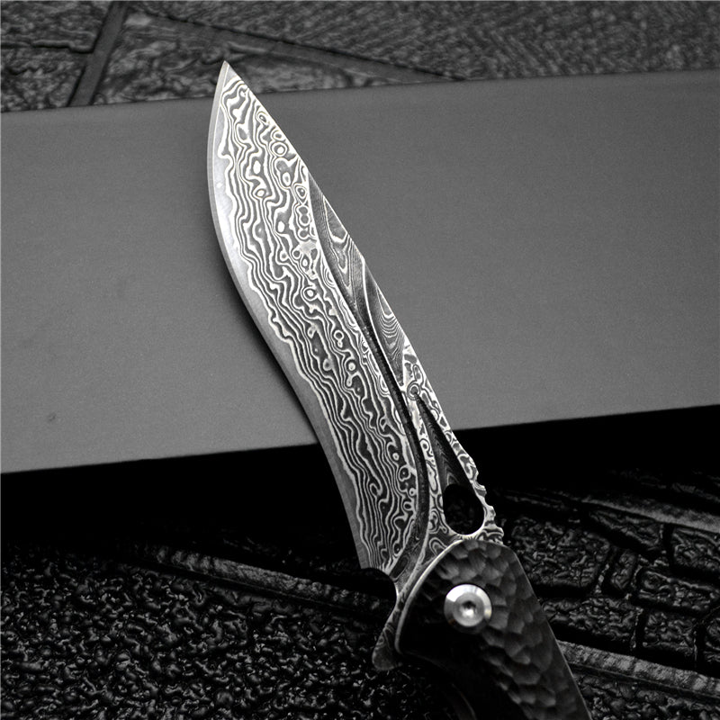 Damascus Folding Knife VG10 Ebony Handle Artisan EDC Collector Outdoor Pocket Knife
