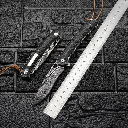 Damascus Folding Knife VG10 Ebony Handle Artisan EDC Collector Outdoor Pocket Knife