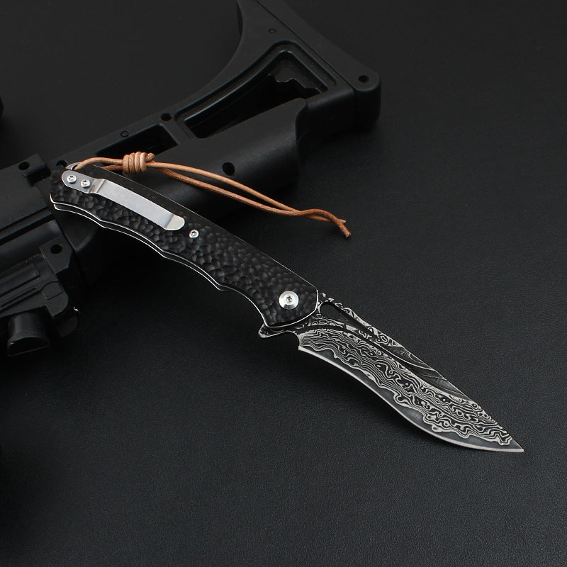 Damascus Folding Knife VG10 Ebony Handle Artisan EDC Collector Outdoor Pocket Knife