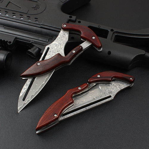 Folding Knife Damascus Steel Pocket Knife Mechanical Lock Camping Knife EDC Collector Knife