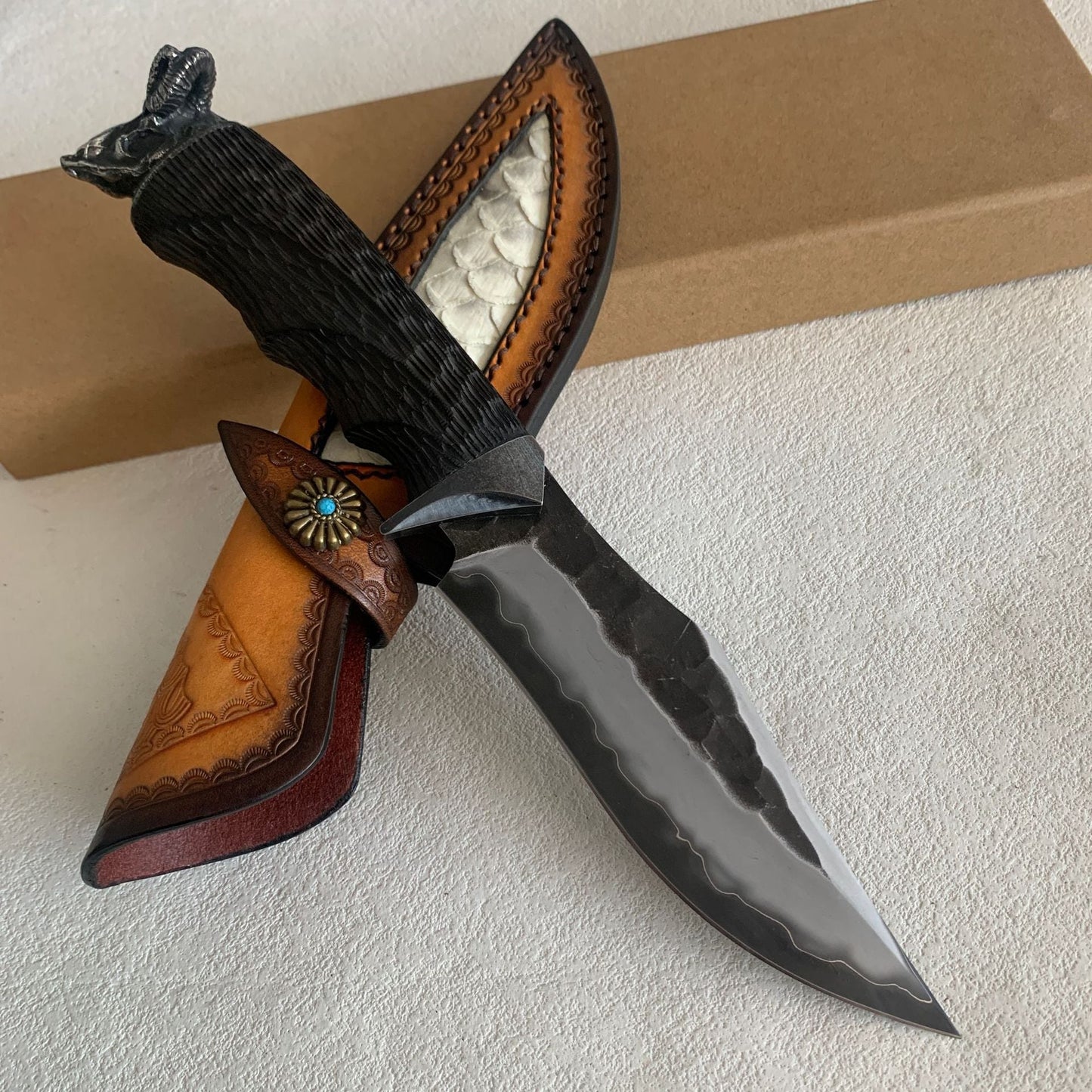 Damascus Fixed Blade Hand Forged Sanmai VG10 Core Ebony Handle Tactical Survival Collector