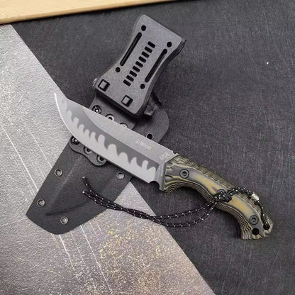 M26 Fixed Blade Straight Knife - Wave-Pattern Blade with G10 Handle & Kydex Sheath Tactical