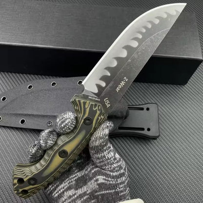 M26 Fixed Blade Straight Knife - Wave-Pattern Blade with G10 Handle & Kydex Sheath Tactical