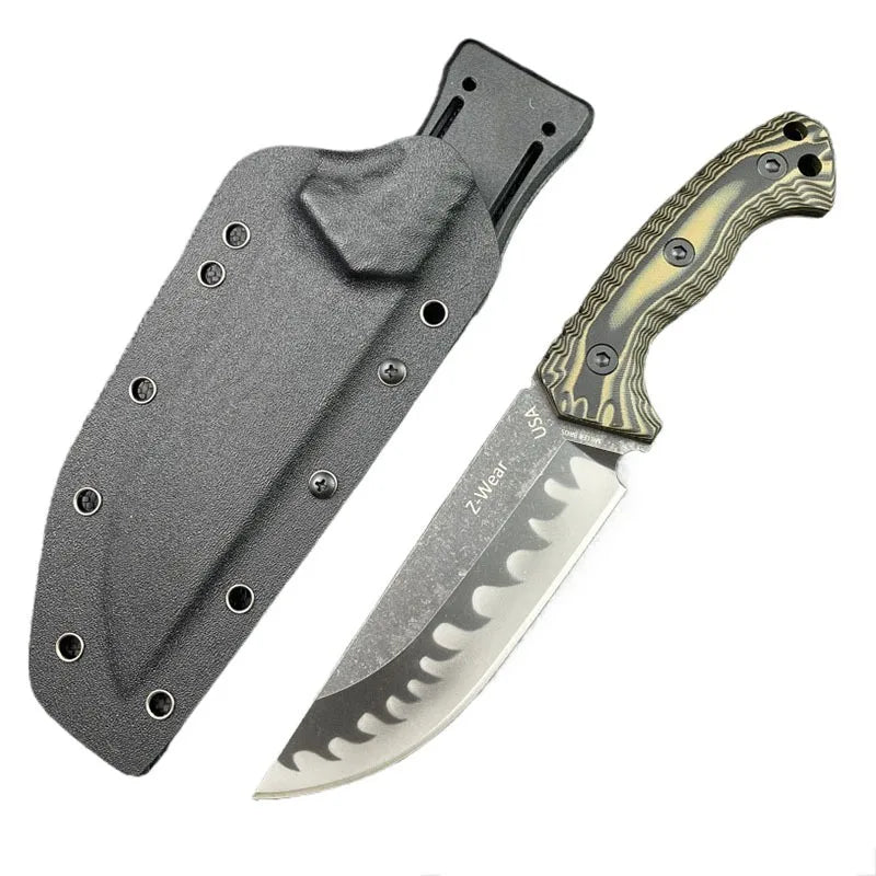 M26 Fixed Blade Straight Knife - Wave-Pattern Blade with G10 Handle & Kydex Sheath Tactical