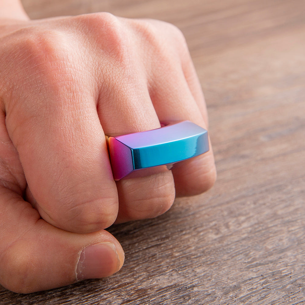 TC4 Titanium Single Finger Ring - 15mm Thick Anodized Color Lightweight