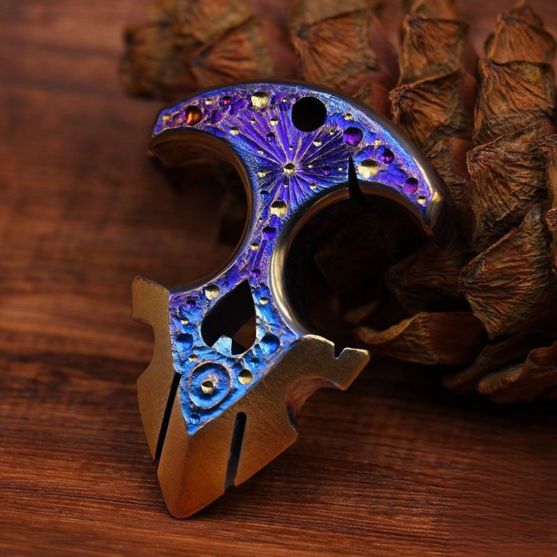 TC4 Titanium Meteorite Crater Knuckle - Blue Anodized Limited Edition Single Finger