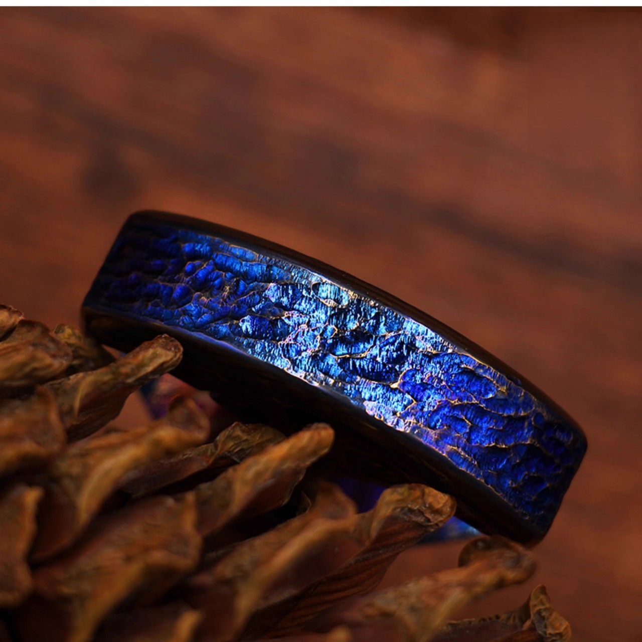 TC4 Titanium Meteorite Crater Knuckle - Blue Anodized Limited Edition Single Finger