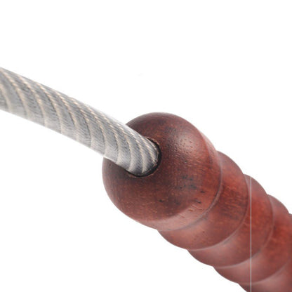 56cm Steel Cable Self Defense Whip - Wooden Handle Emergency Tool