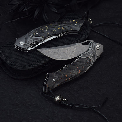 Night Owl M390 Damascus Tactical Folding Knife - Carbon Fiber Handle