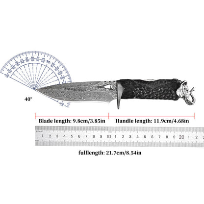Damascus Knife Hand Forged 103 Layer VG10 Ebony Handle Elephant Head Leather Sheath Collector