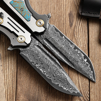 Folding Knife Damascus Steel VG10 75 Layer Titanium Handle Back Lock Outdoor Collector Knife