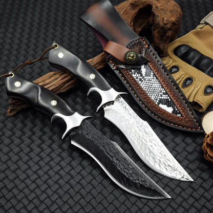 Obsidian Fang Damascus Hunting Knife - 105-Layer VG10 & Ebony Handle